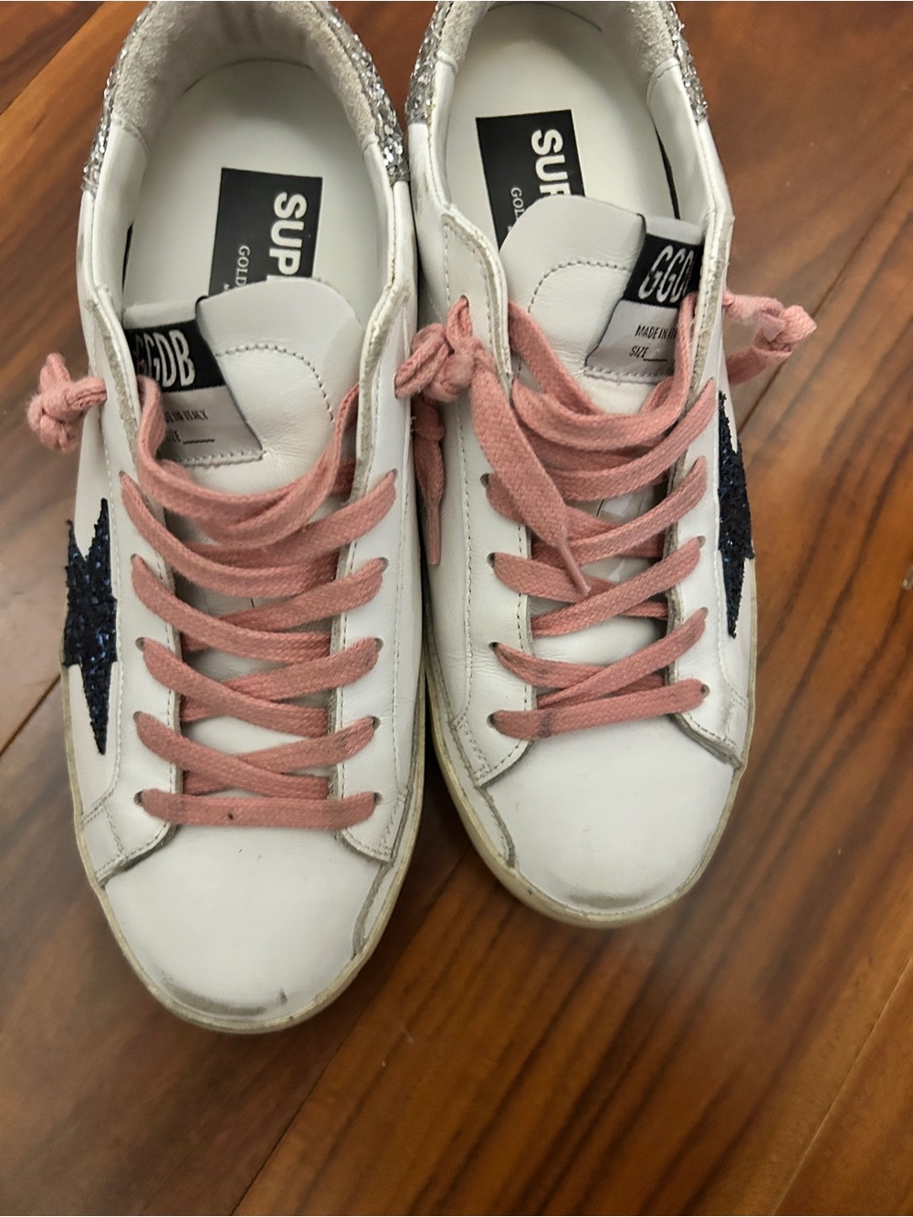 Goldstar Women’s White Glitter Star Sneakers - Pink Laces - Picture 5 of 7